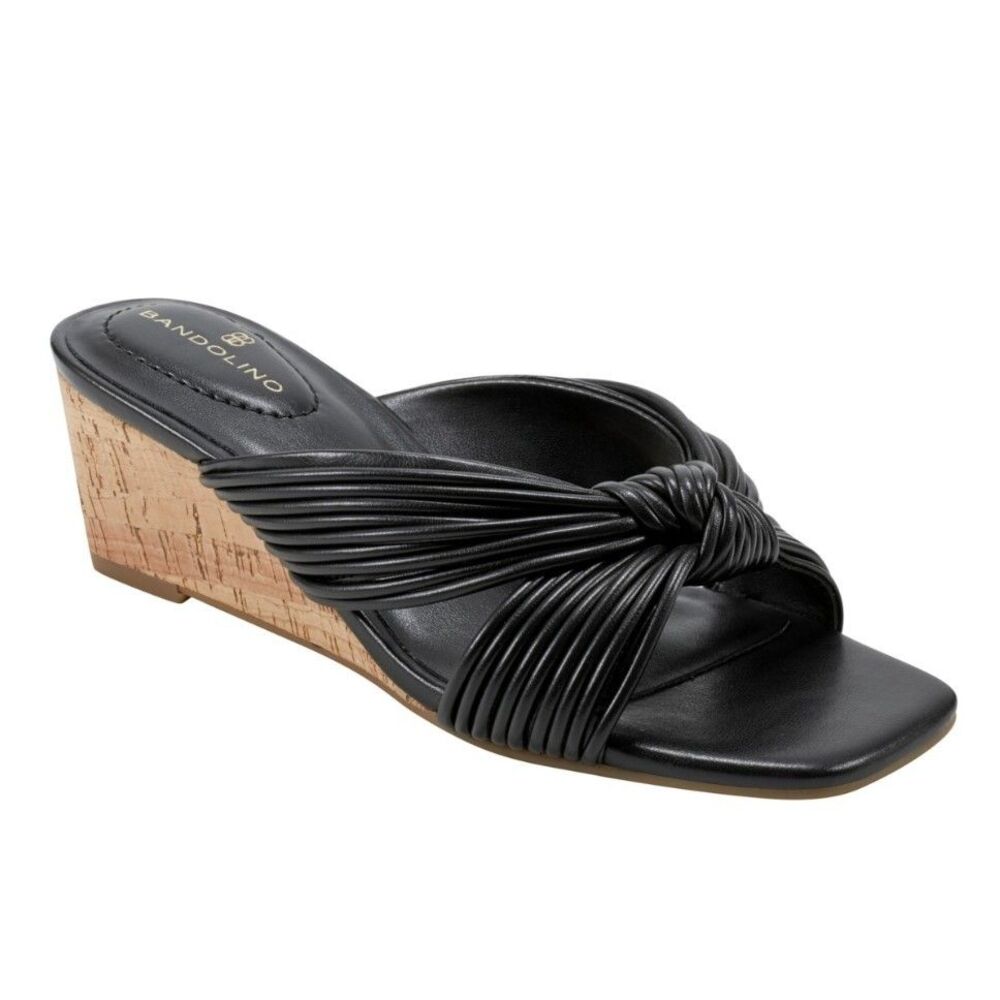 Bandolino Sassier Women's Black Wedge Sandal 7 M 198095602466